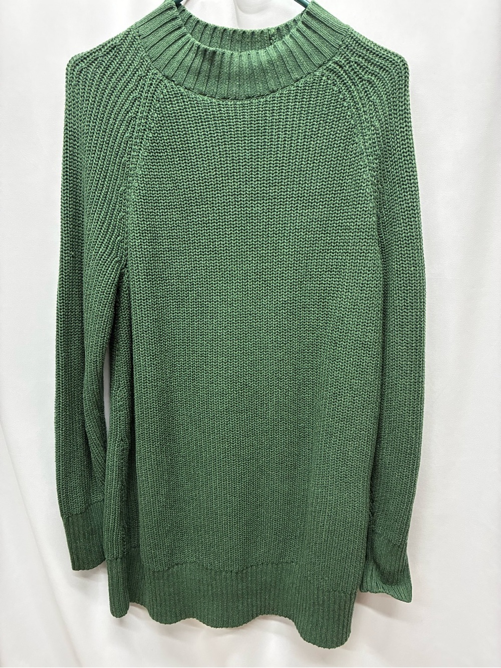 Lands' End drifter sweater womens green size small chunky knit pullover cozy